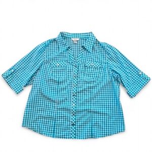 CJ Banks 3/4 Sleeve Gingham Blouse Top Size‎ 1X